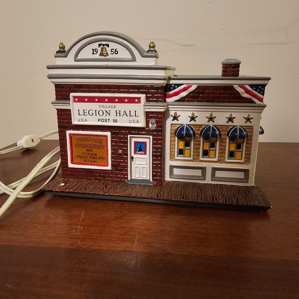 Vintage Lighted Village Legion Hall Post 56 Ceramic Building Americana Decor